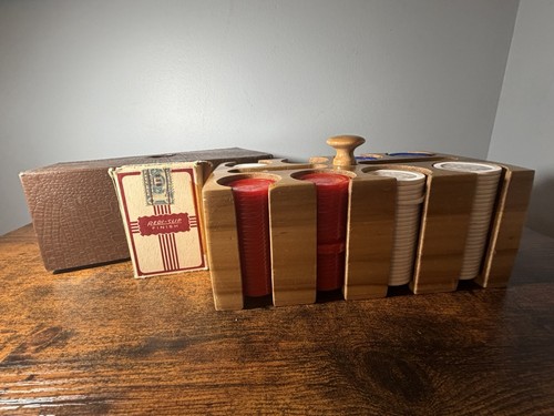 Vintage poker chips wooden - poker,